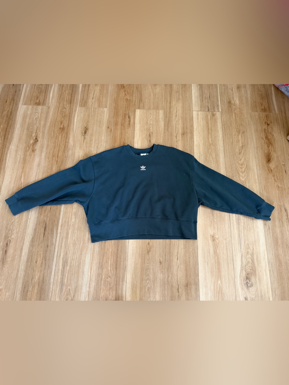 adidas Dark Green Crewneck Sweatshirt with Small Trefoil Logo